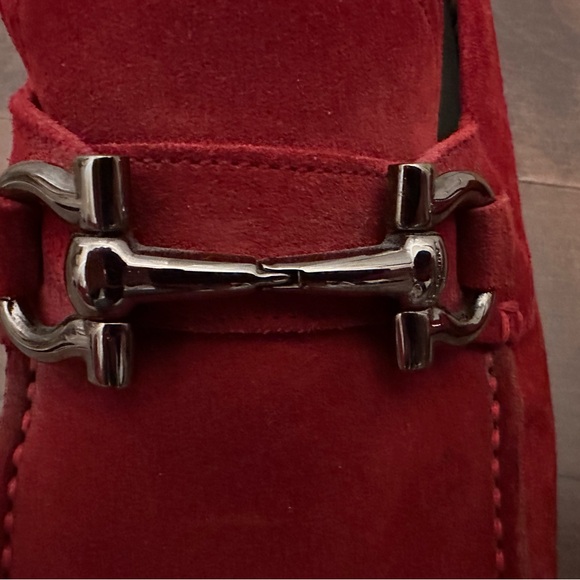 Salvatore Ferragamo Red Buck Suede Loafers with Silver Buckle MENS 6.5 - Picture 1 of 7